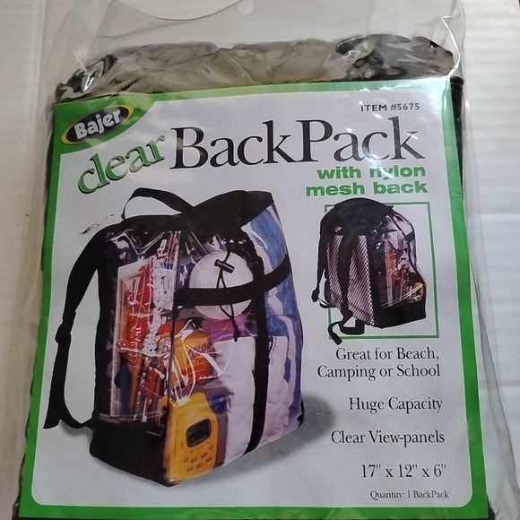 Bajer Clear Backpack With Padded Straps, Mesh Back 17”x12”x6” - Picture 1 of 2